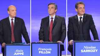 Los tres favoritos a las primarias de centro-derecha francesa durante el último debate.