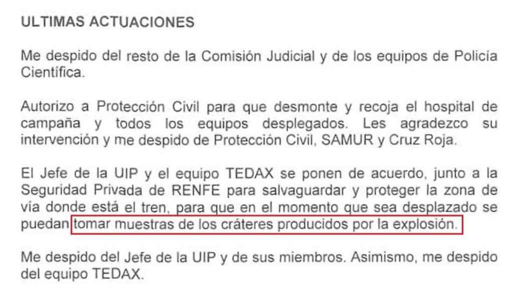Fragmento del informe del Comisario del CNP Jorge Zurita, responsable de las primeras intervenciones policiales en Téllez. Se llega incluso a “salvaguardar y proteger la zona” de la que se tomarán las muestras del cráter.