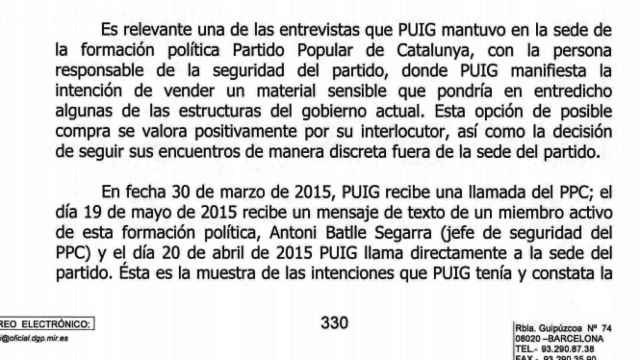 Extracto del informe sobre David Puig recuperado por la Policía Nacional.