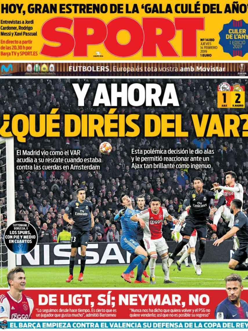 La portada del diario Sport (14/02/2019)